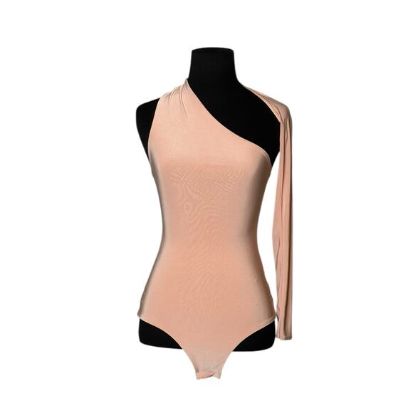 PrettyLittleThings pale pink one shoulder long sleeve bodysuit size 4 - Picture 8 of 14